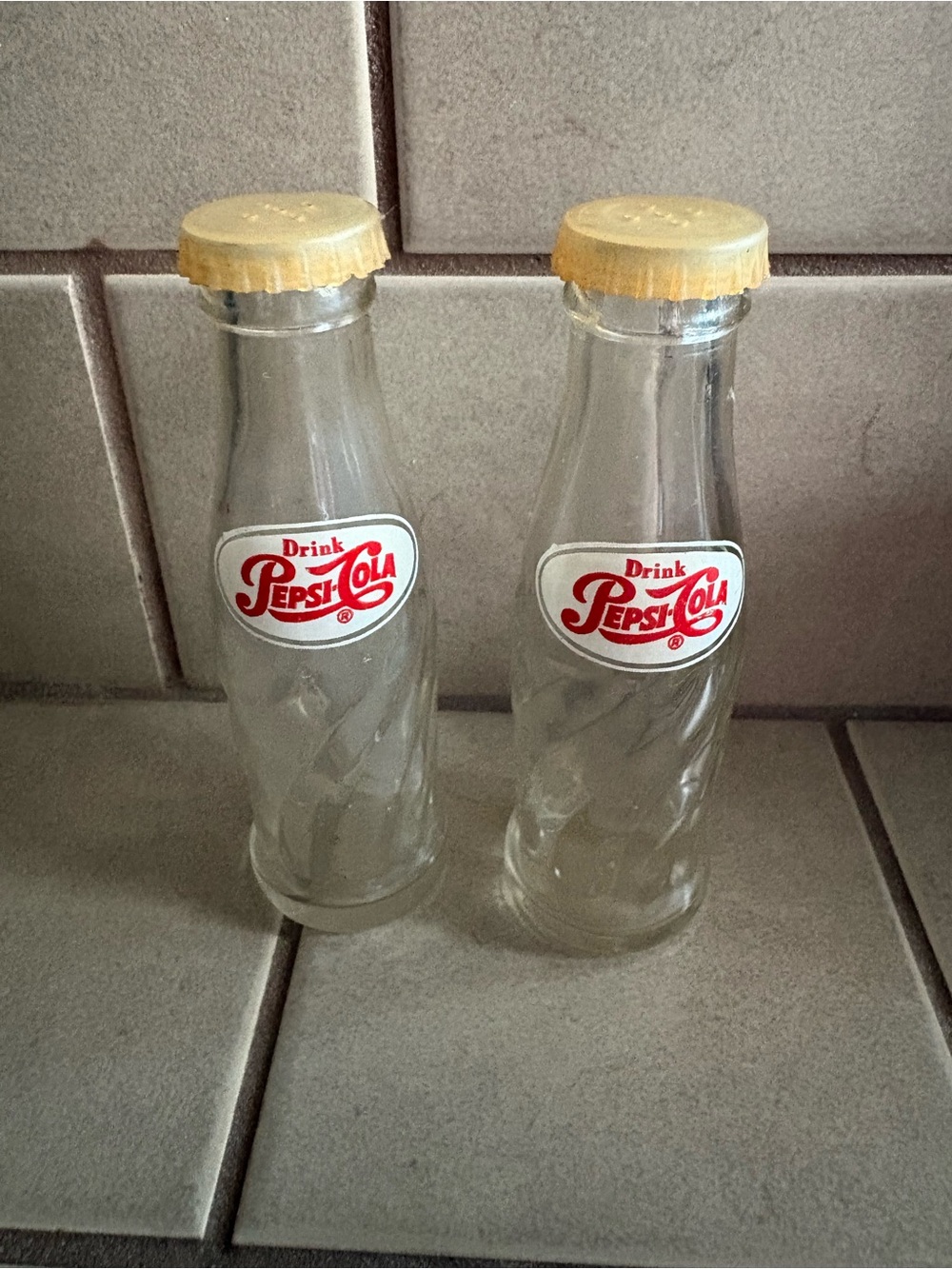Vintage Pepsi-Cola Glass Bottle Salt & Pepper Shakers Set